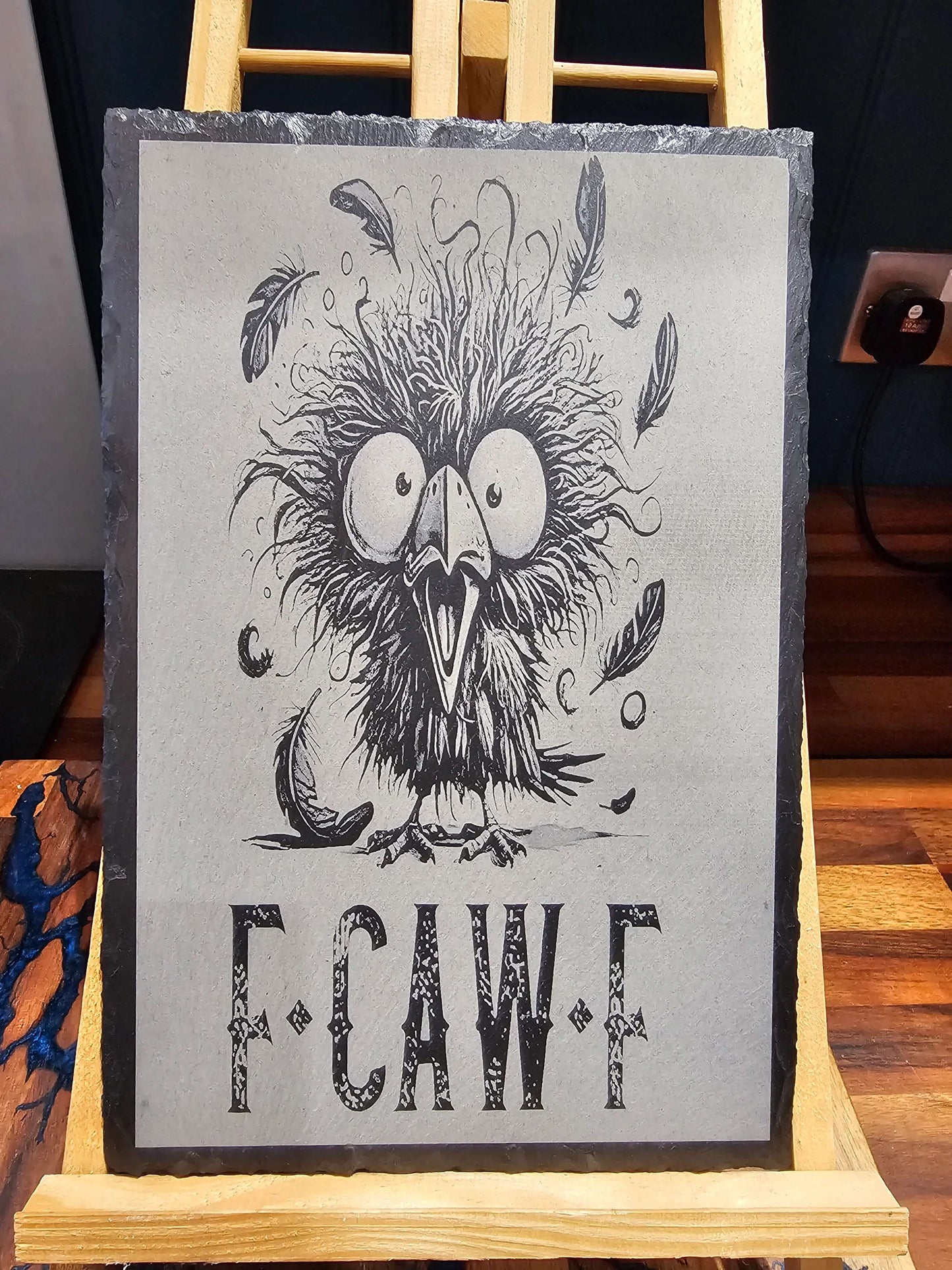 Slate Plaque Funny “F-CAW-F” Crow Design – 30cm x 20cm