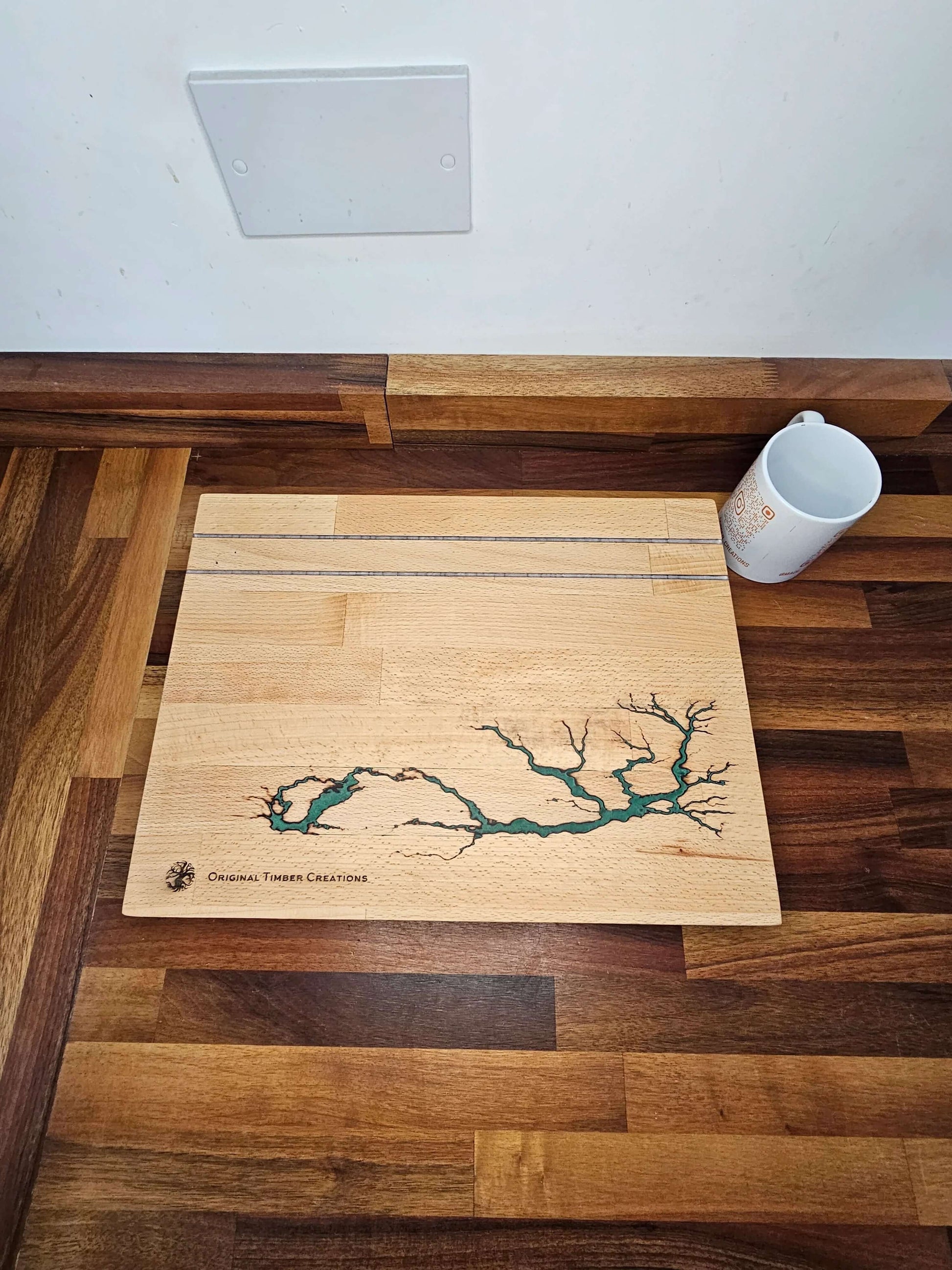 Chopping Board – Handmade Fractal Burned with Resin Inlay 400mm x300mm