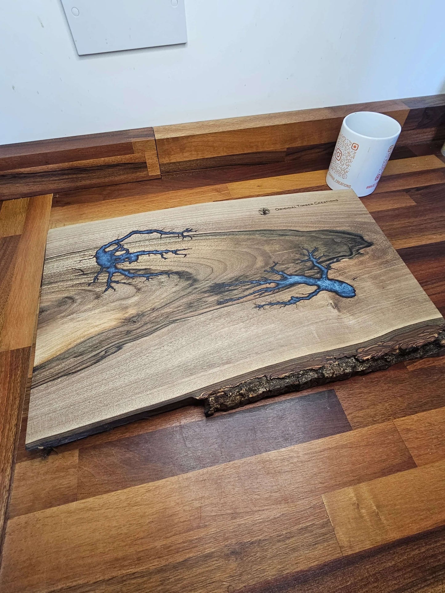 Chopping Board – Live Edge with Blue Resin Inlay (430mm x 280mm)