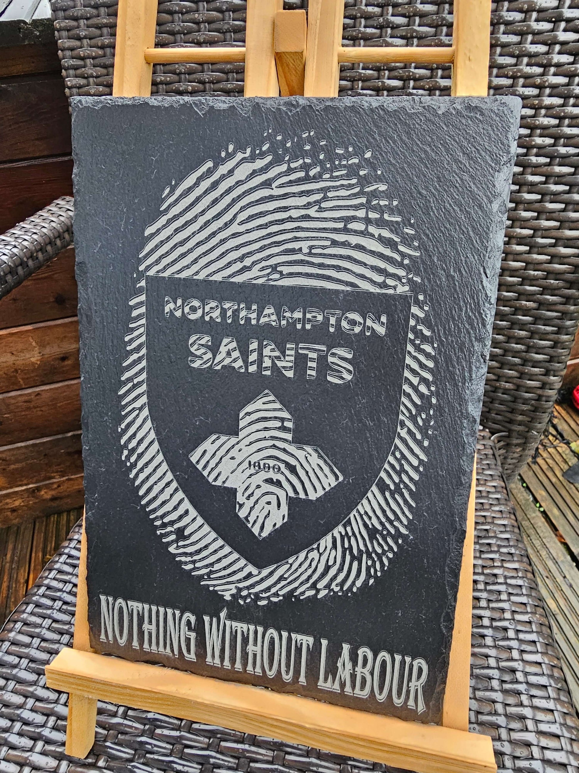 slate Northampton Saints Fingerprint Plaque – 30cm x 20cm