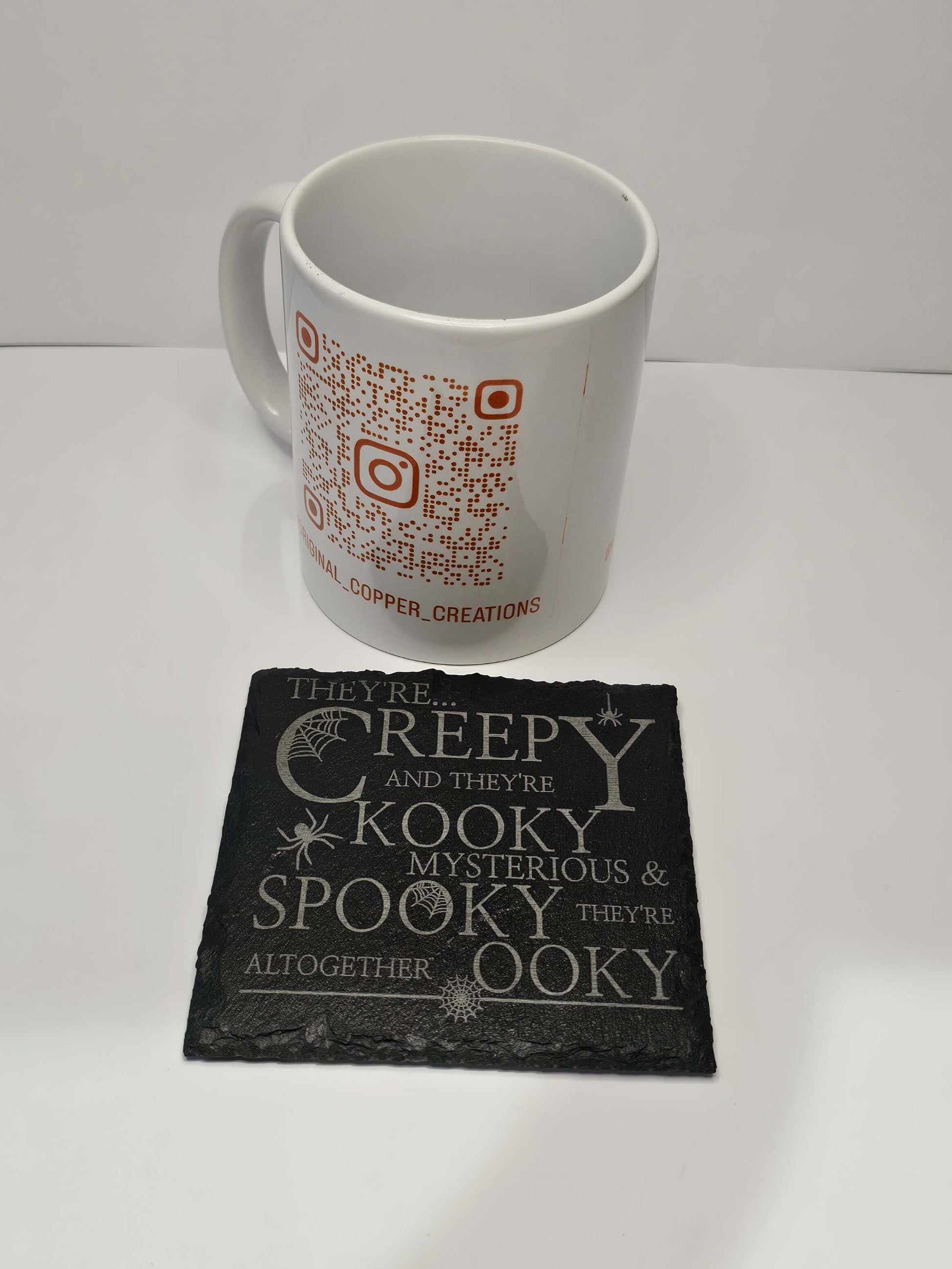 slate “They’re Creepy and They’re Kooky” Coasters – Laser Engraved