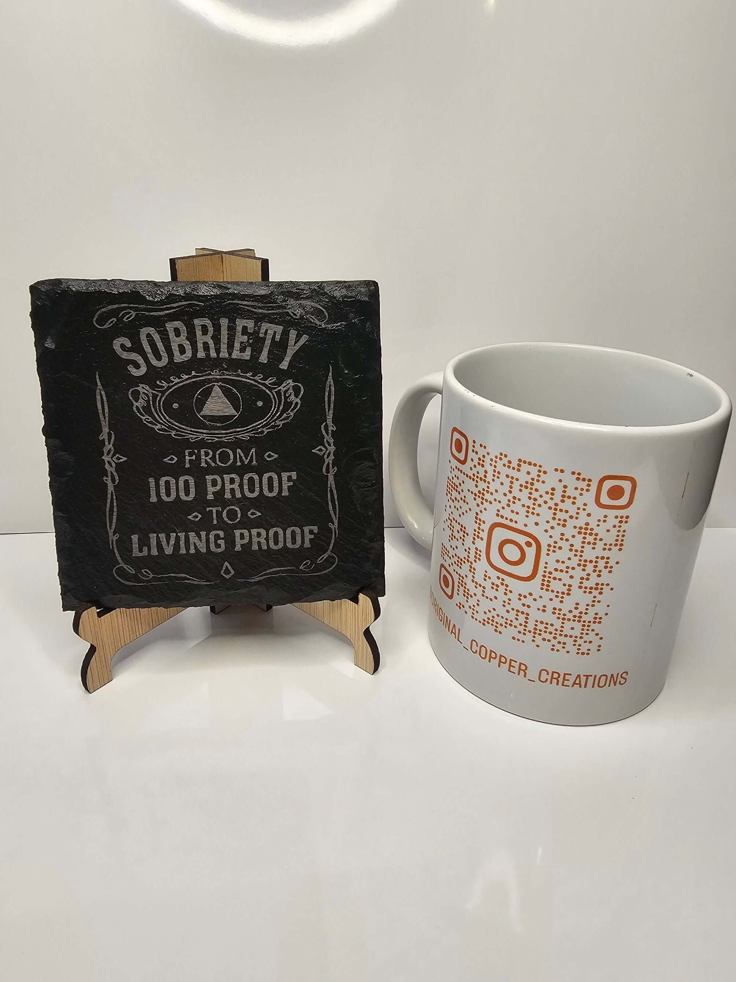 slate Sobriety “From 100 Proof to Living Proof” Coasters –