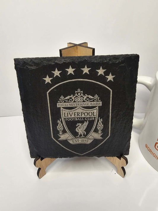 slate Liverpool FC 6-Star Crest Coasters – Laser Engraved