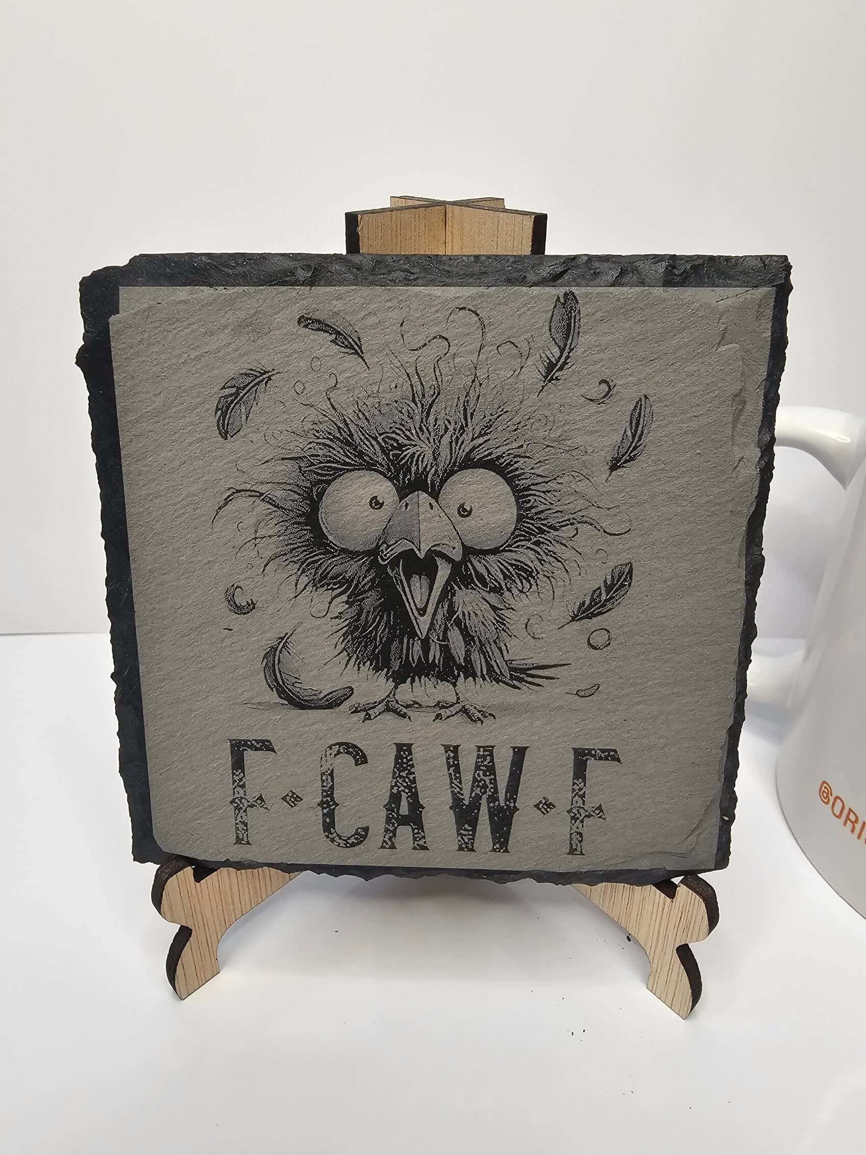slate F•CAW•F Funny Bird Coasters – Laser Engraved Humorous Gift –