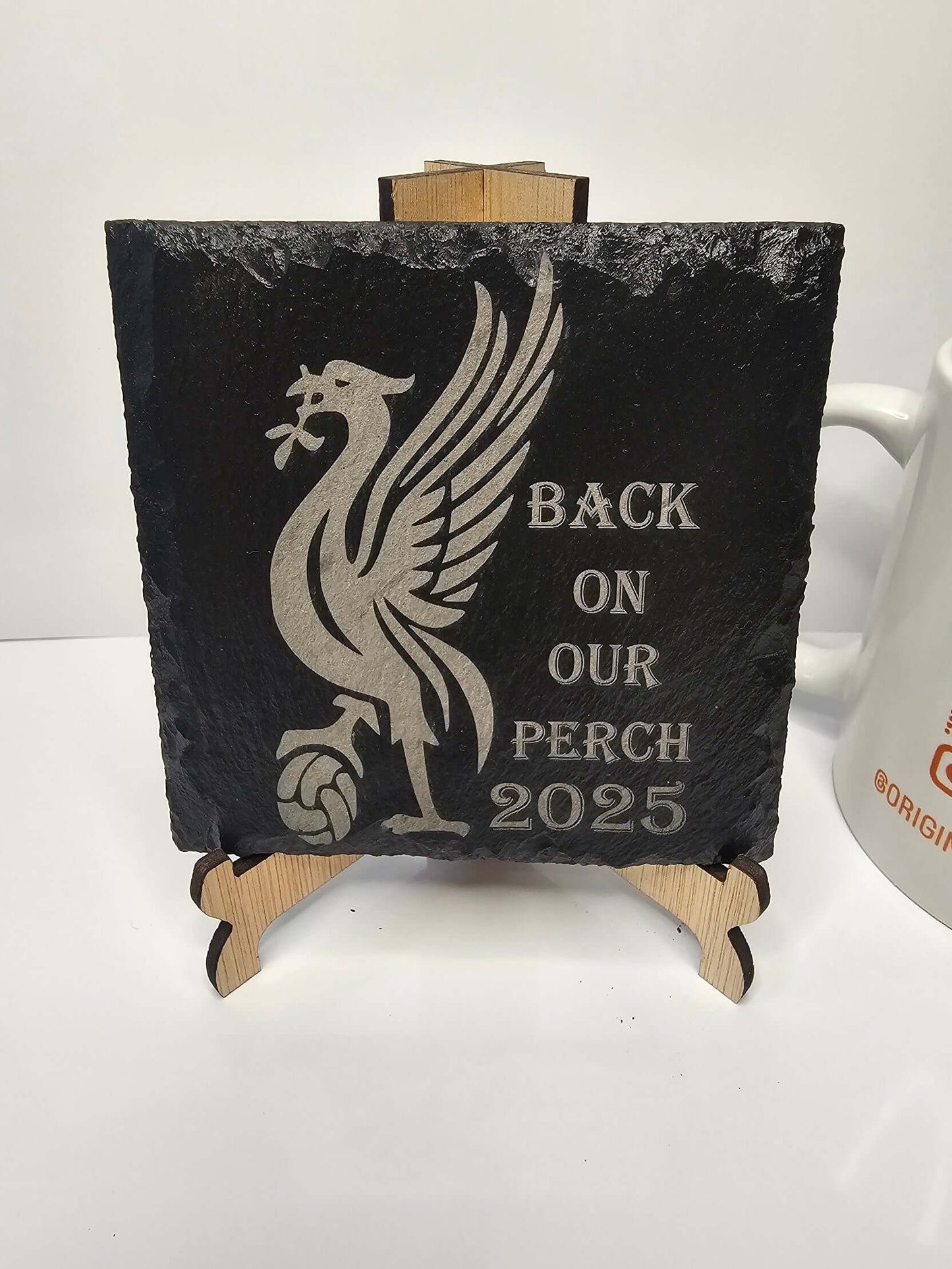 slate “Back On Our Perch 2025” Coasters – Laser Engraved Liver Bird
