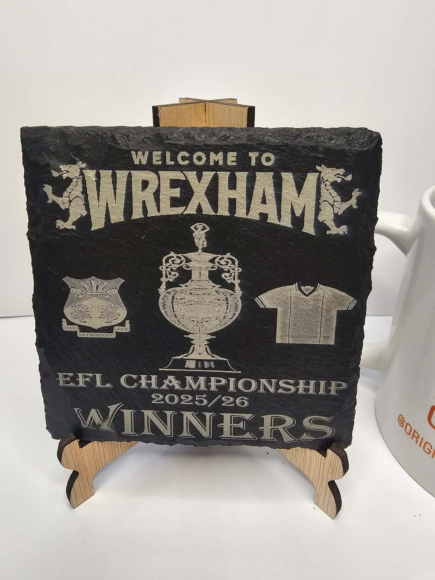 slate “Welcome to Wrexham – EFL Championship 2025/26 Winners” Coasters