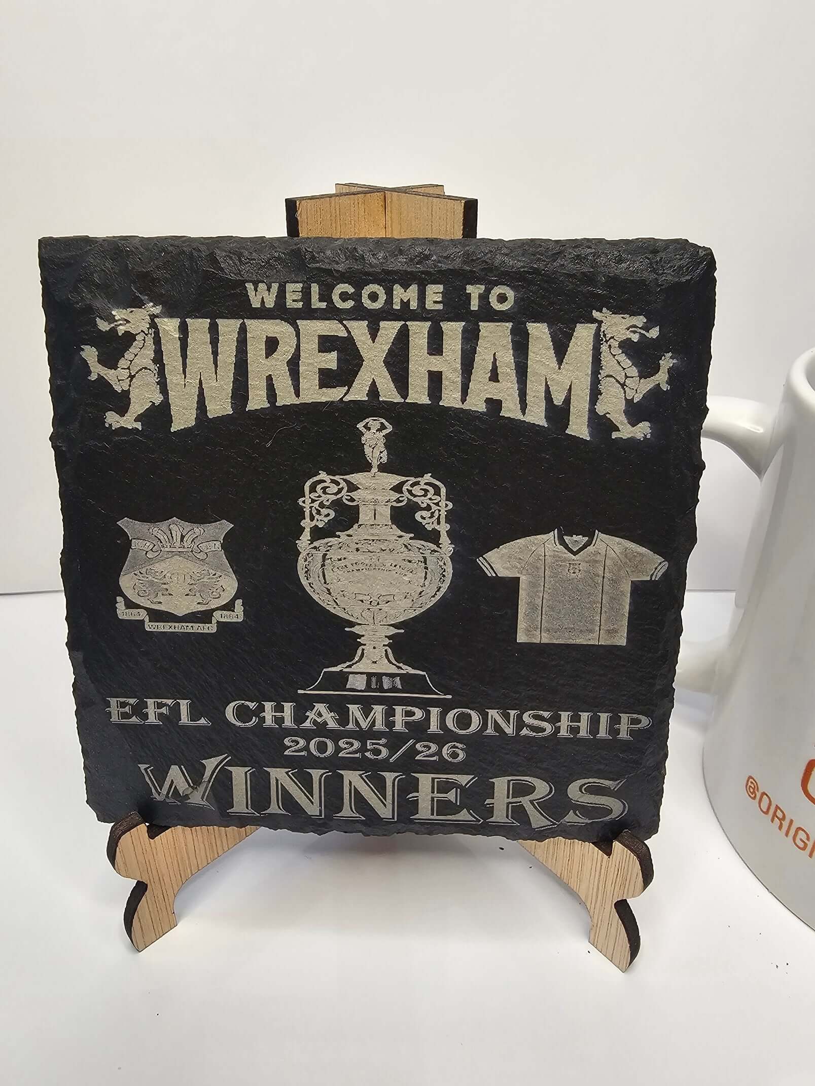 slate “Welcome to Wrexham – EFL Championship 2025/26 Winners” Coasters