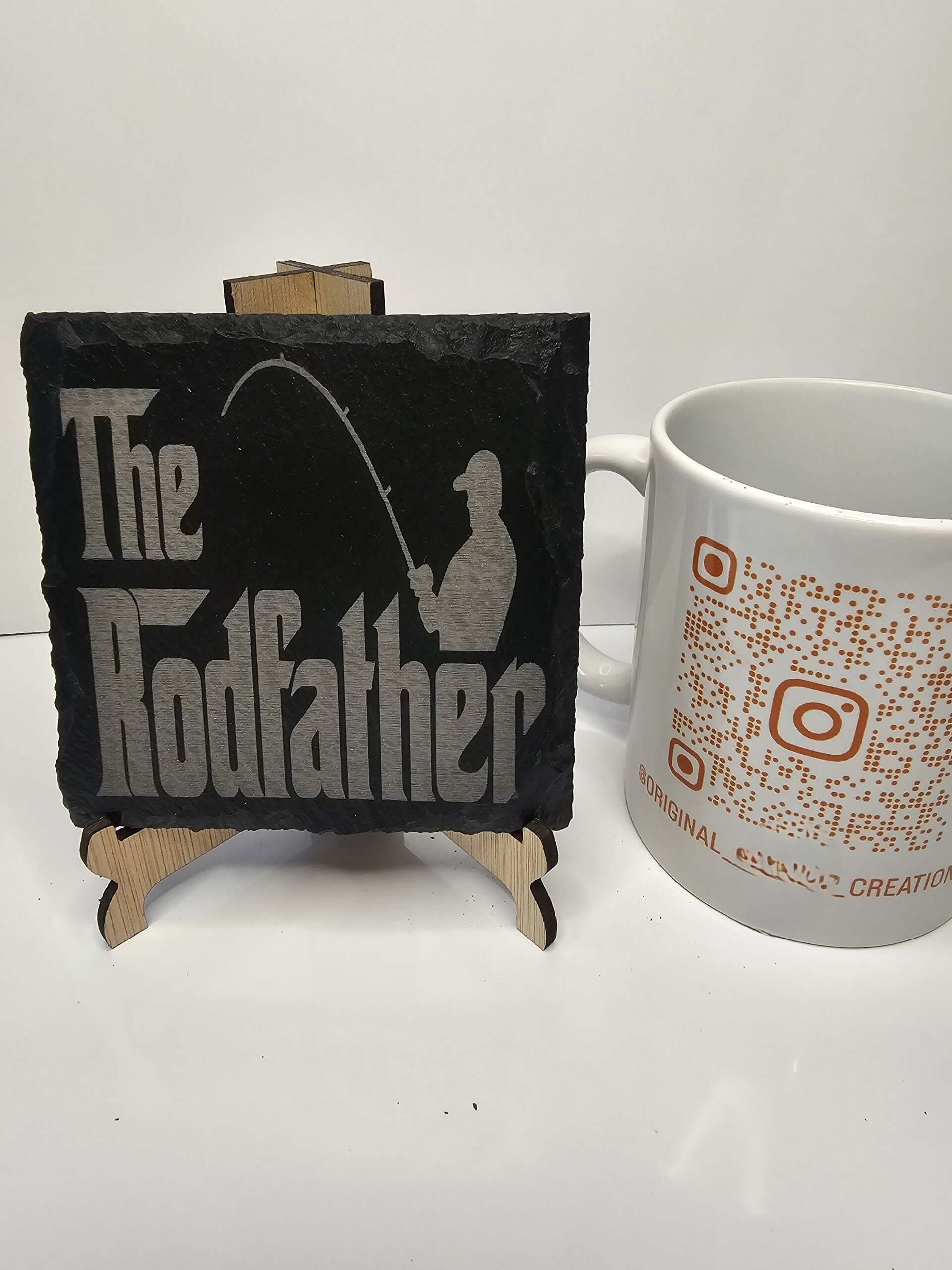 slate The Rodfather Fishing Coaster Set – Funny Gift for Fishermen