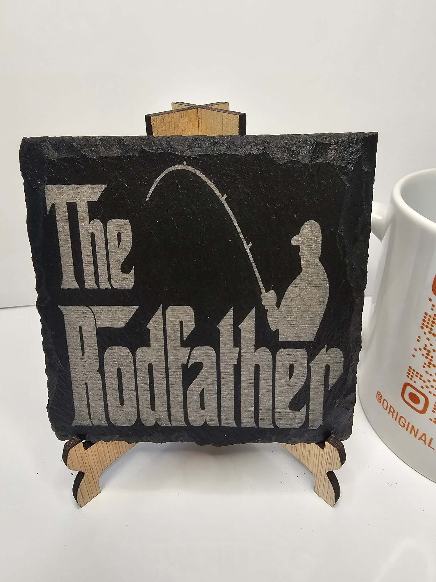 slate The Rodfather Fishing Coaster Set – Funny Gift for Fishermen