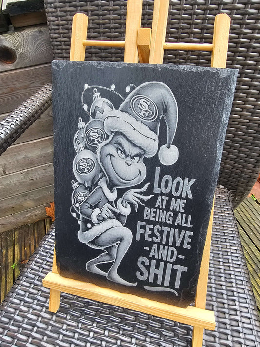 Slate Plaque LaserEngraved The Grinch Festive Creature Funny Xmas Gift
