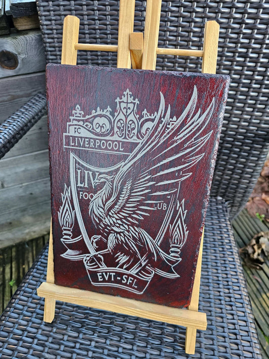 slate Liverpoool FC Crest with Liver Bird – Laser Engraved Plaque