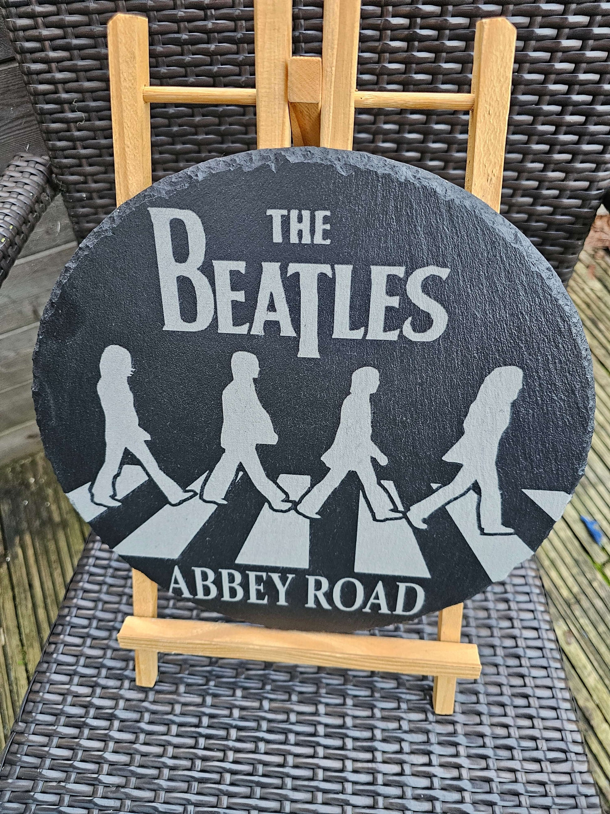 slate plaque 30cm Round Wall Art – Abbey Road Silhouette Design