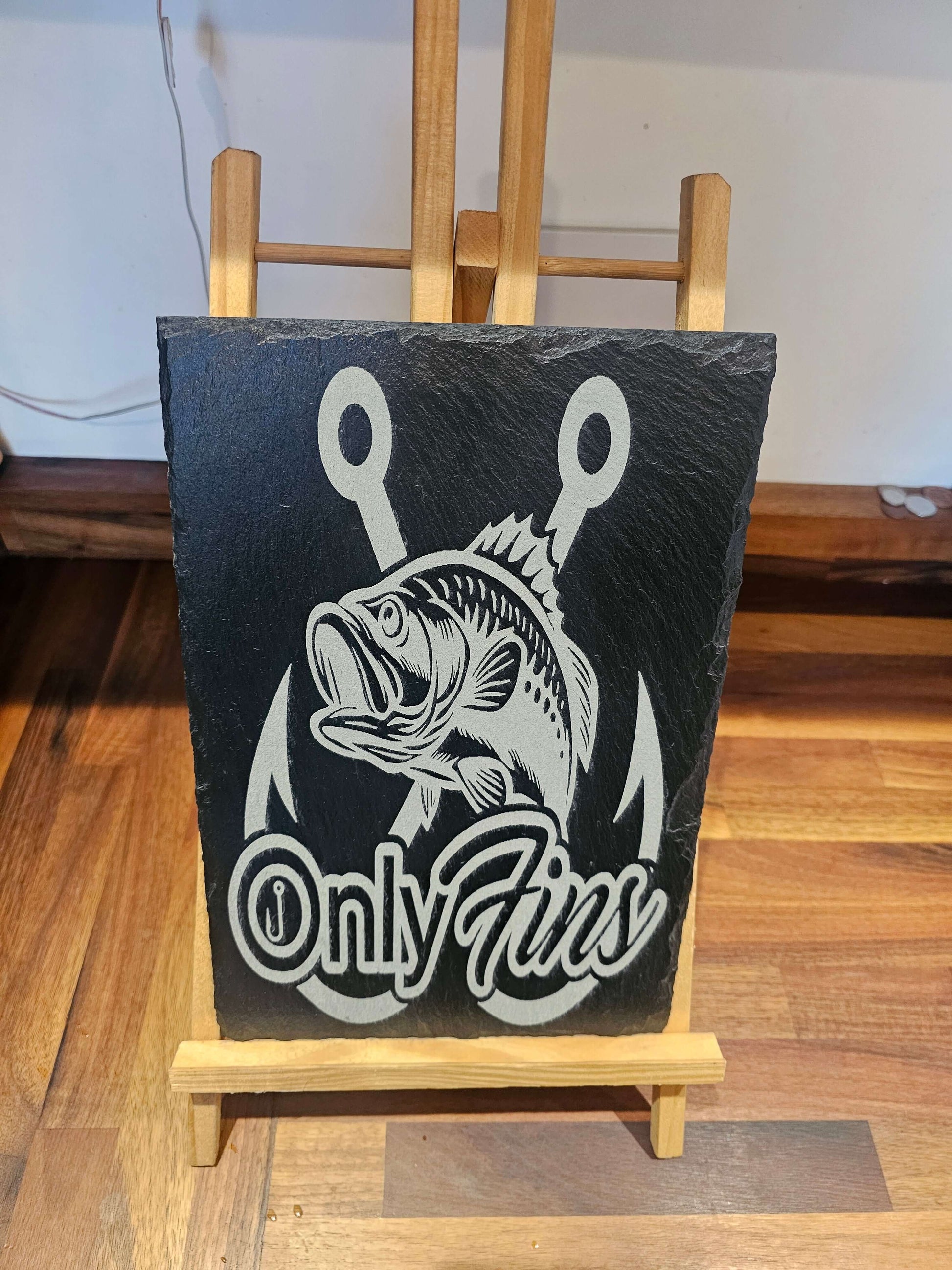 Slate Plaque OnlyFins Fishing Slate Sign – Laser Engraved Angler Gift