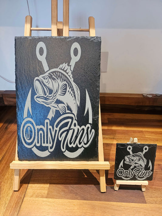 Slate Plaque OnlyFins Fishing Slate Sign – Laser Engraved Angler Gift