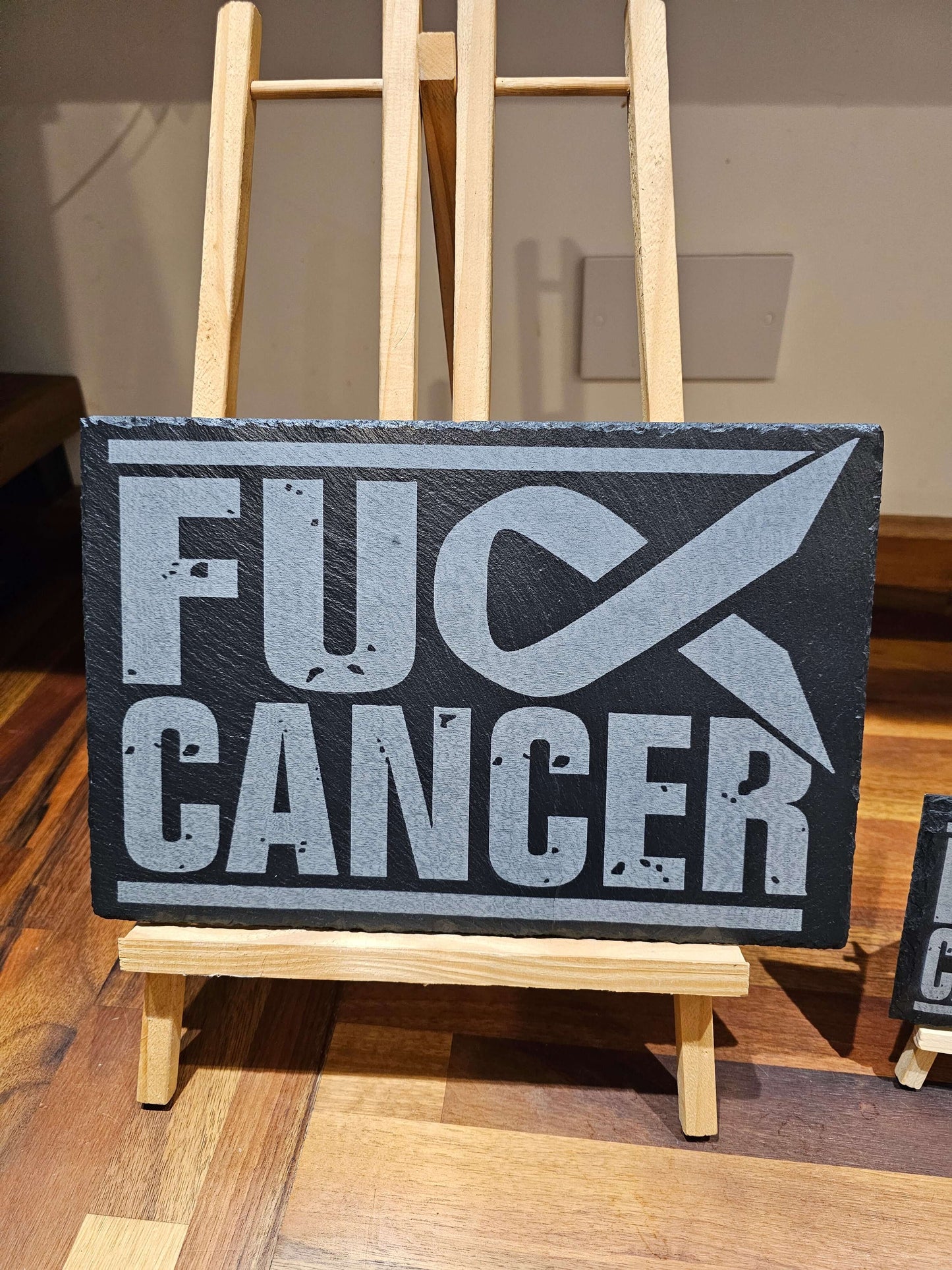 Slate Plaque “F*CK CANCER” Laser Engraved – Handmade UK