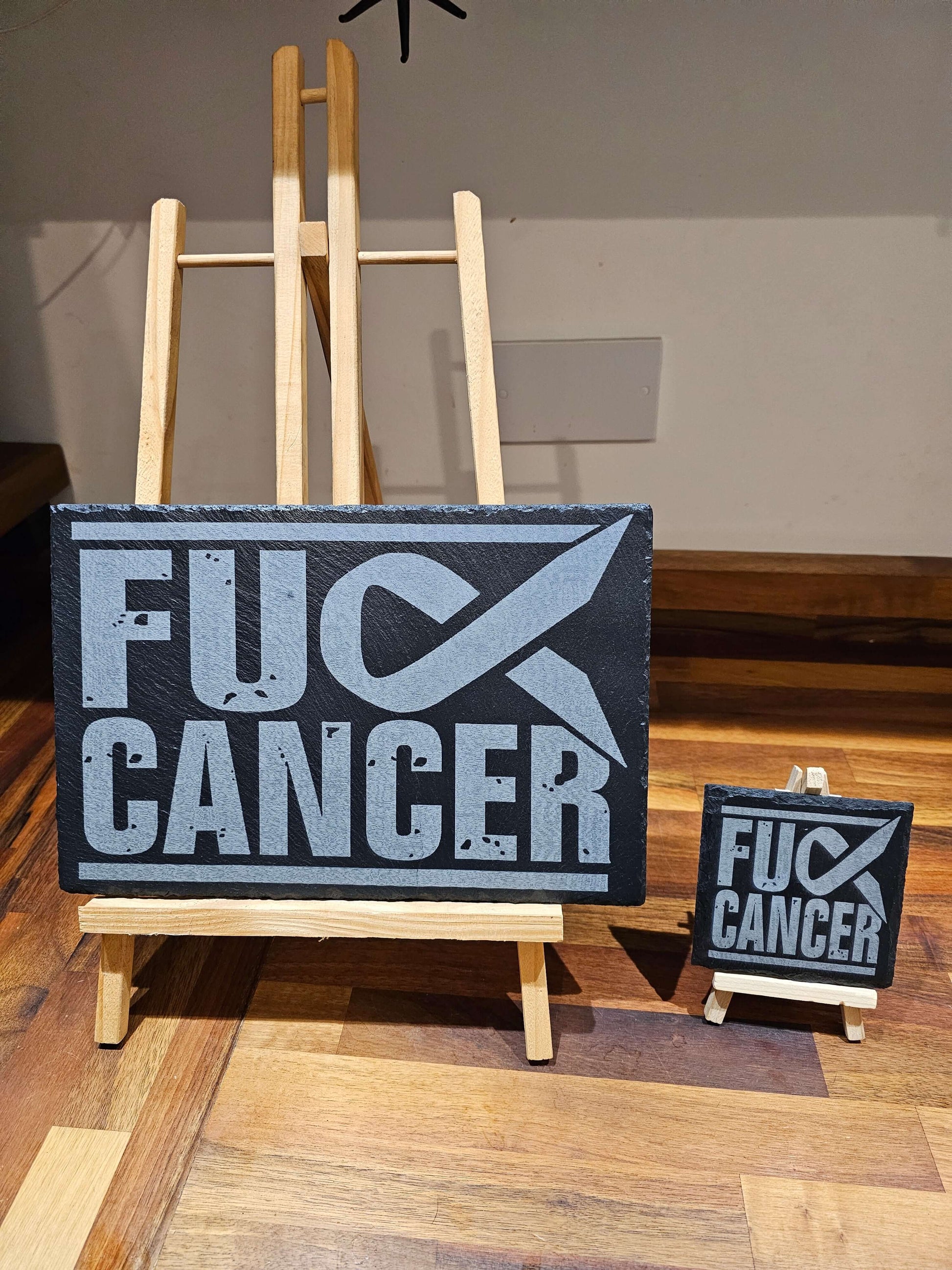 Slate Plaque “F*CK CANCER” Laser Engraved – Handmade UK