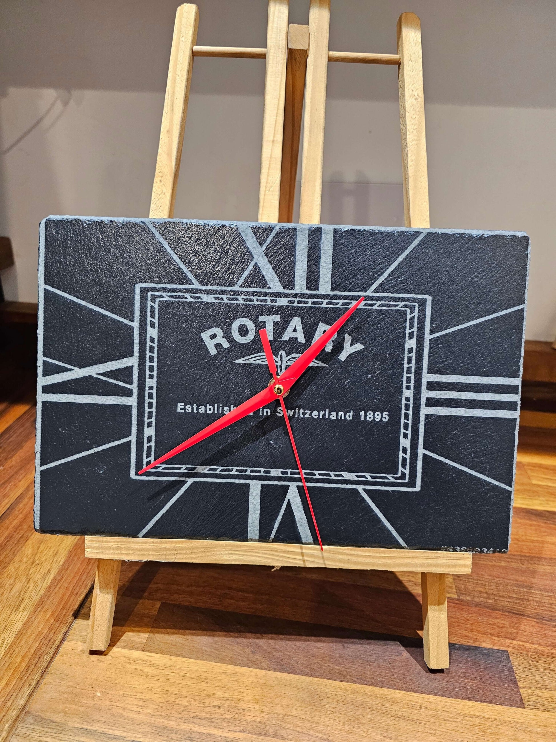 Engraved Slate Clock Rotary 30cm x 20cm | Silent Sweep Mechanism