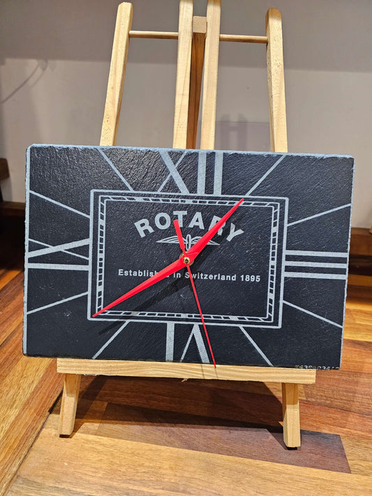 Engraved Slate Clock Rotary 30cm x 20cm | Silent Sweep Mechanism