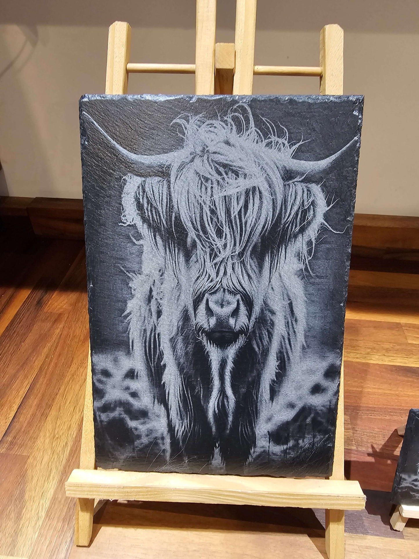 Slate Plaque Highland Cow Laser Engraved Slate Wall Art – 30cm x 20cm