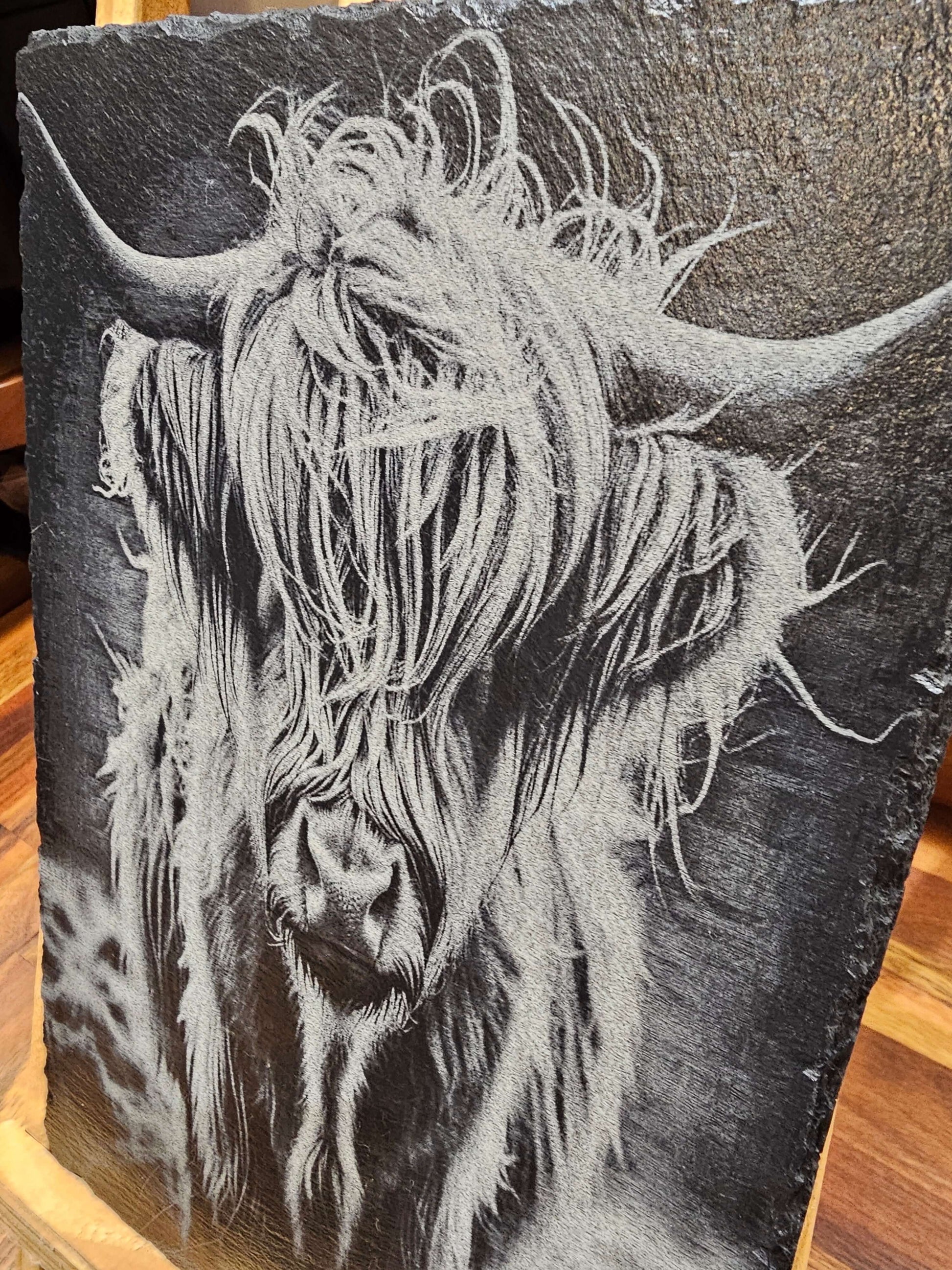 Slate Plaque Highland Cow Laser Engraved Slate Wall Art – 30cm x 20cm