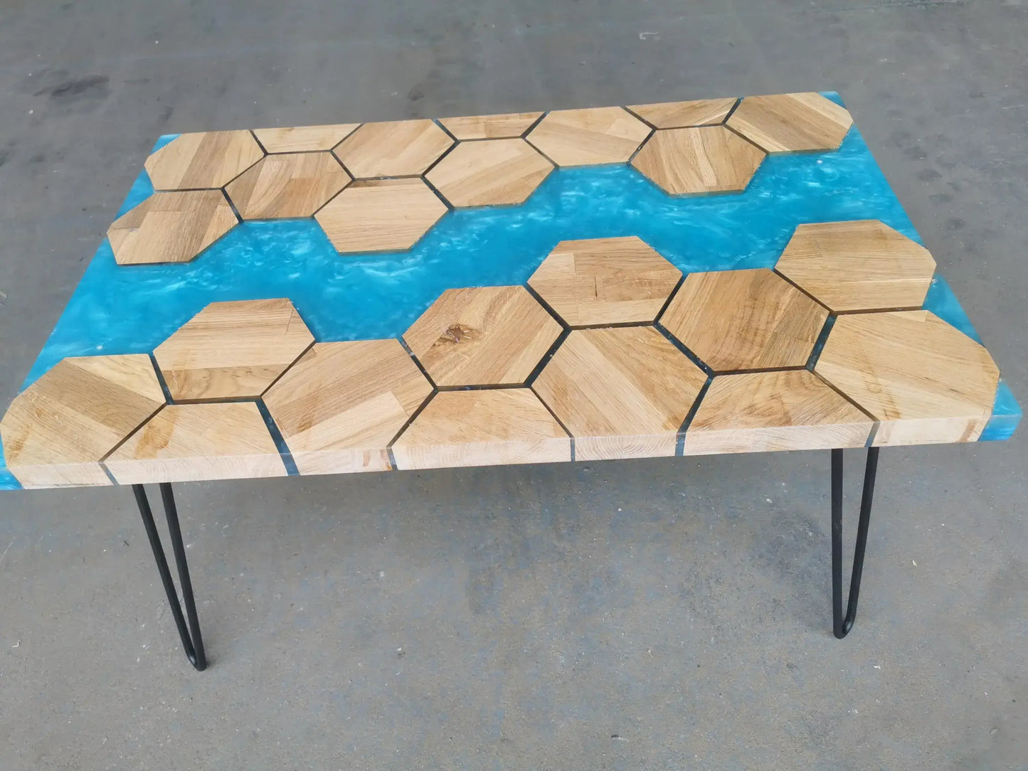 table Hexagon Epoxy River Coffee Table – Modern Wood & Resin Furniture