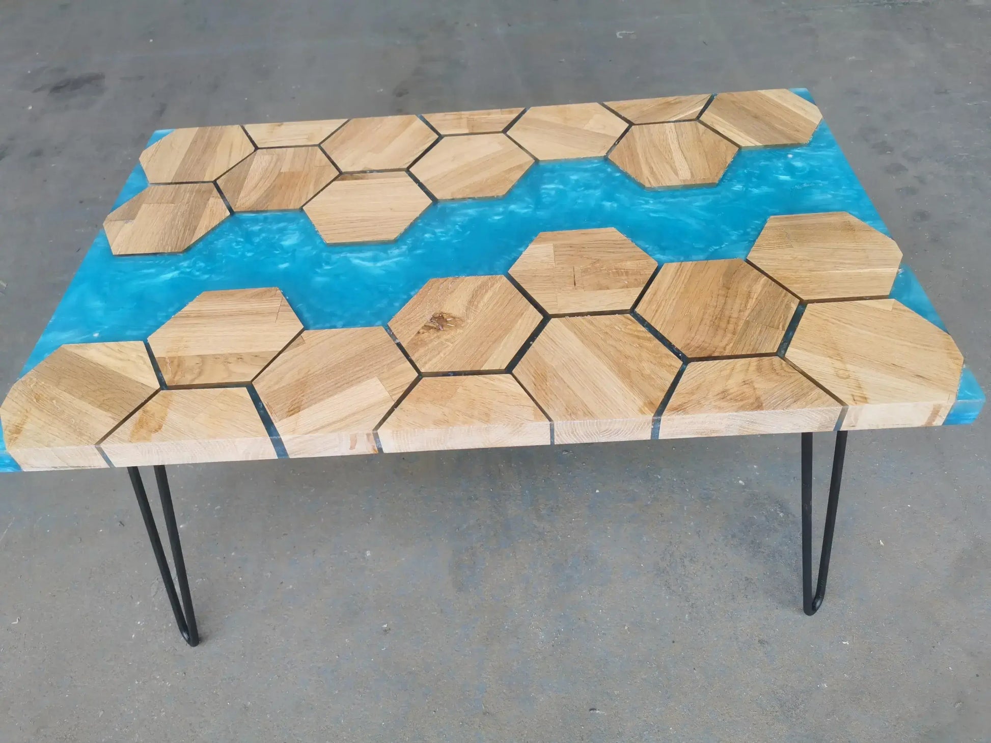 table Hexagon Epoxy River Coffee Table – Modern Wood & Resin Furniture