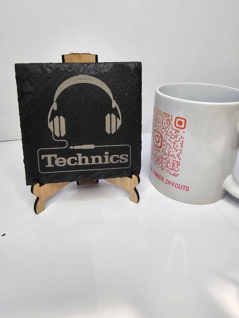 slate “Technics Headphones – Laser-Engraved Slate Coasters | 10cm