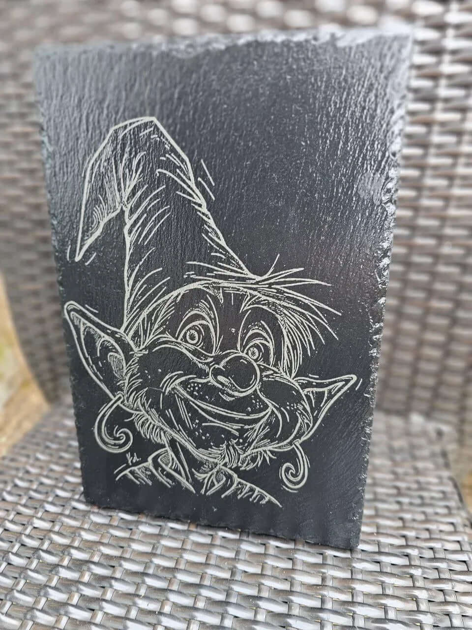 slate Whimsical Elf Slate Wall Art – Laser Engraved Gnome