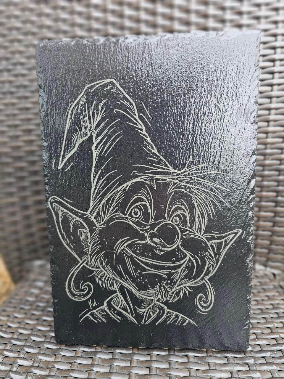 slate Whimsical Elf Slate Wall Art – Laser Engraved Gnome