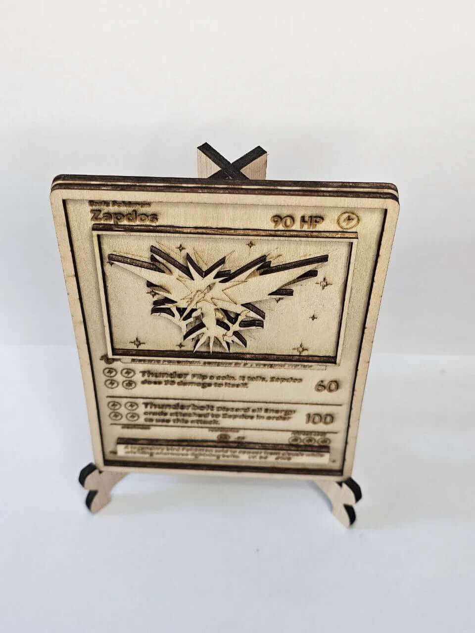 Zapdos 3D Wooden Pokémon Card | Laser Engraved Collectible | Base