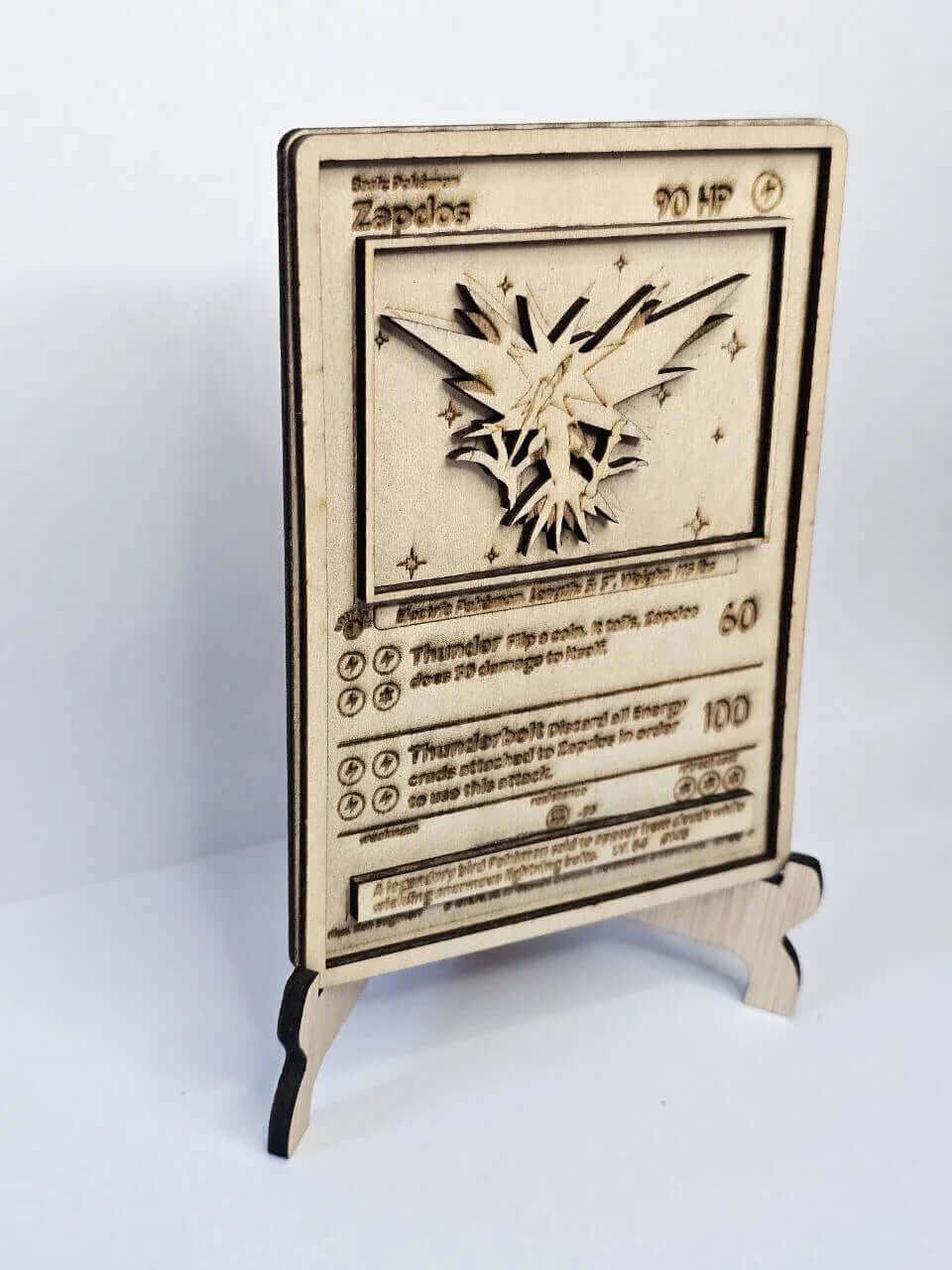 Zapdos 3D Wooden Pokémon Card | Laser Engraved Collectible | Base