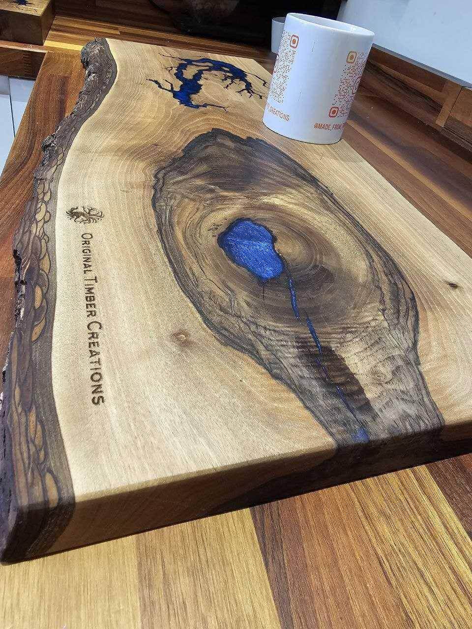 SOLD! chopping board Large Olive Wood & Blue Epoxy Resin