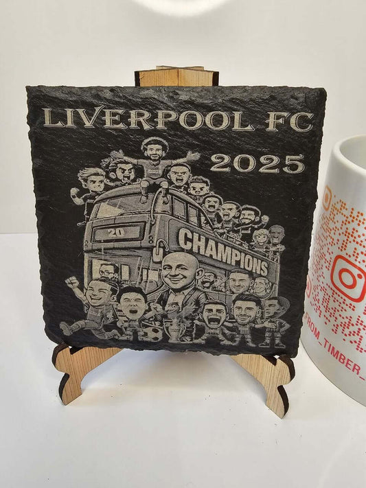 Slate Liverpool FC 2025 Champions Engraved Slate Coasters | Handmade