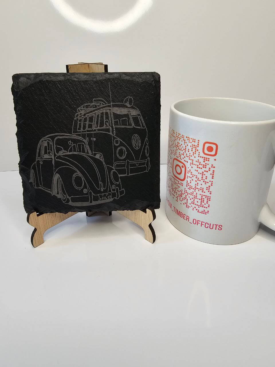 Slate VW Beetle & Camper Van Engraved Slate Coasters | Handmade Set