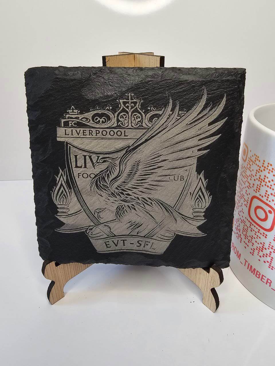 Slate Liverpool Liver Bird Shield Fan Art Engraved Coasters