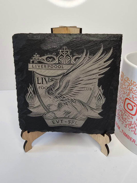 Slate Liverpool Liver Bird Shield Fan Art Engraved Coasters