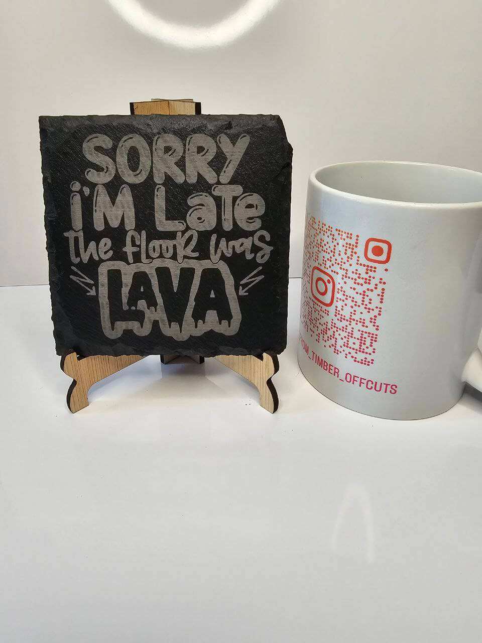 Slate “Sorry I’m Late, the Floor Was Lava” Engraved Coasters Handmade