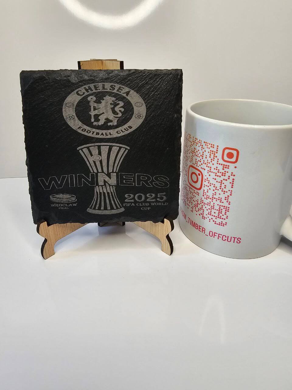 slate Chelsea FC Winners 2025 Engraved Coasters | Handmade Set