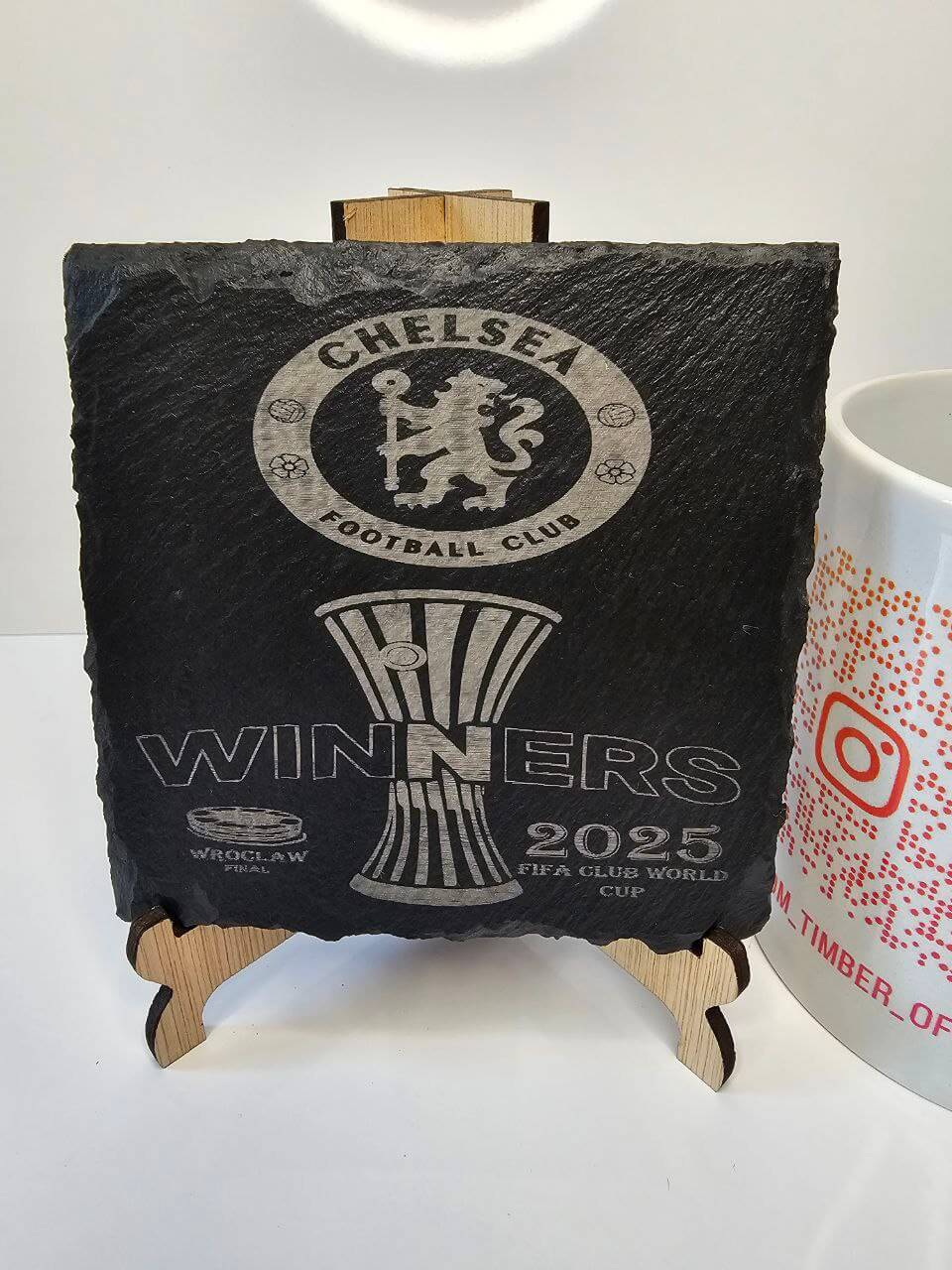 slate Chelsea FC Winners 2025 Engraved Coasters | Handmade Set