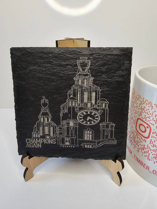 slate Liverpool Champions Again Engraved Coasters | Handmade Set