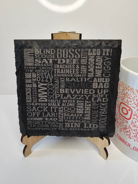 slate Liverpool Slang Engraved Coasters | Handmade Set of 1, 4 or 6 |
