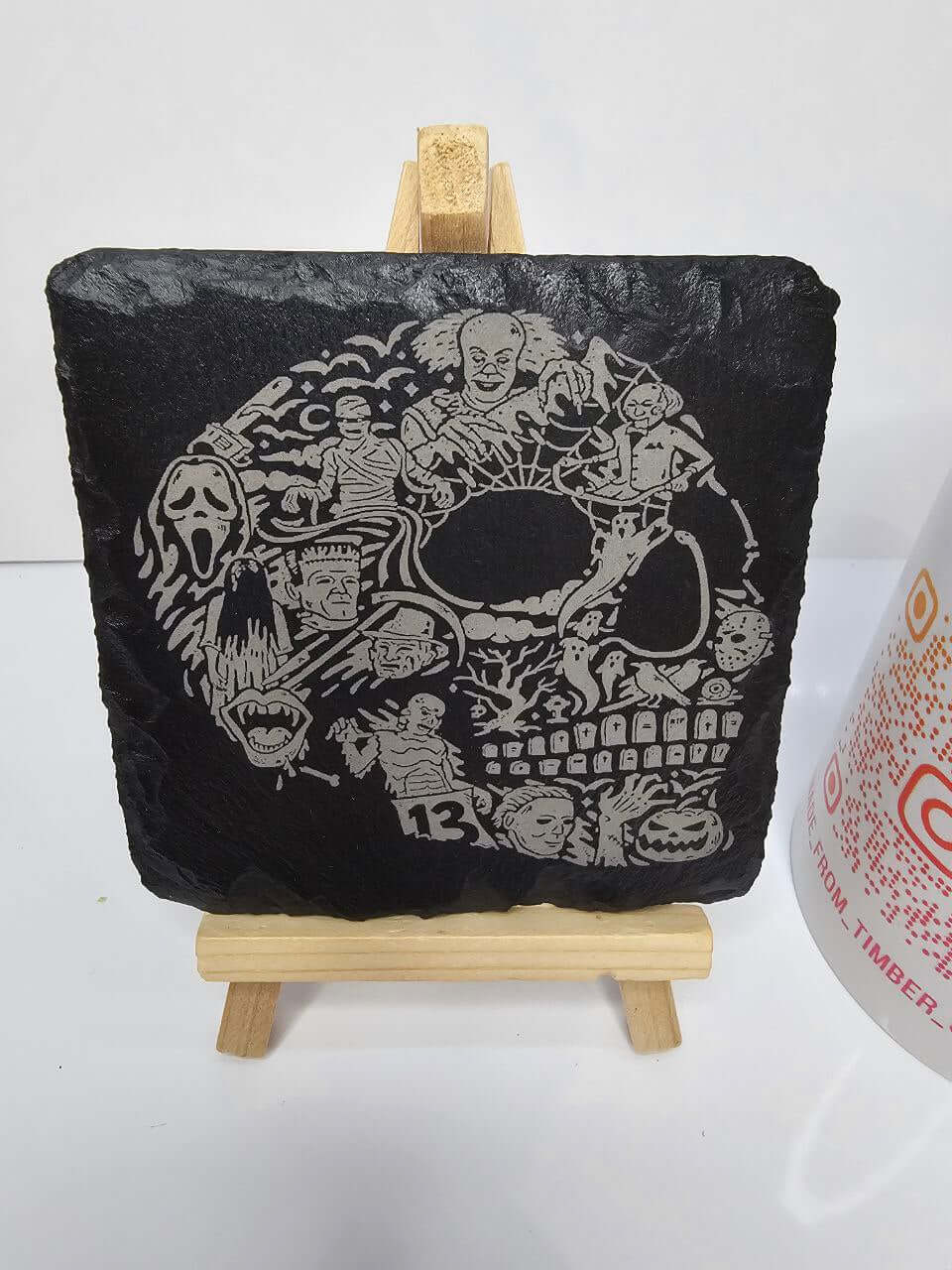 slate Classic Horror Movie Coaster – Engraved Skull Design | Handmade