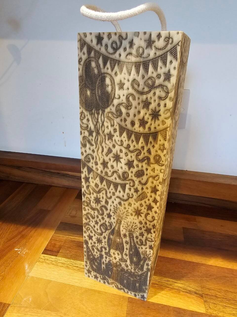 40th Birthday Wooden Gift Box with decorative engraving and rope handle, perfect for celebrating a milestone birthday.