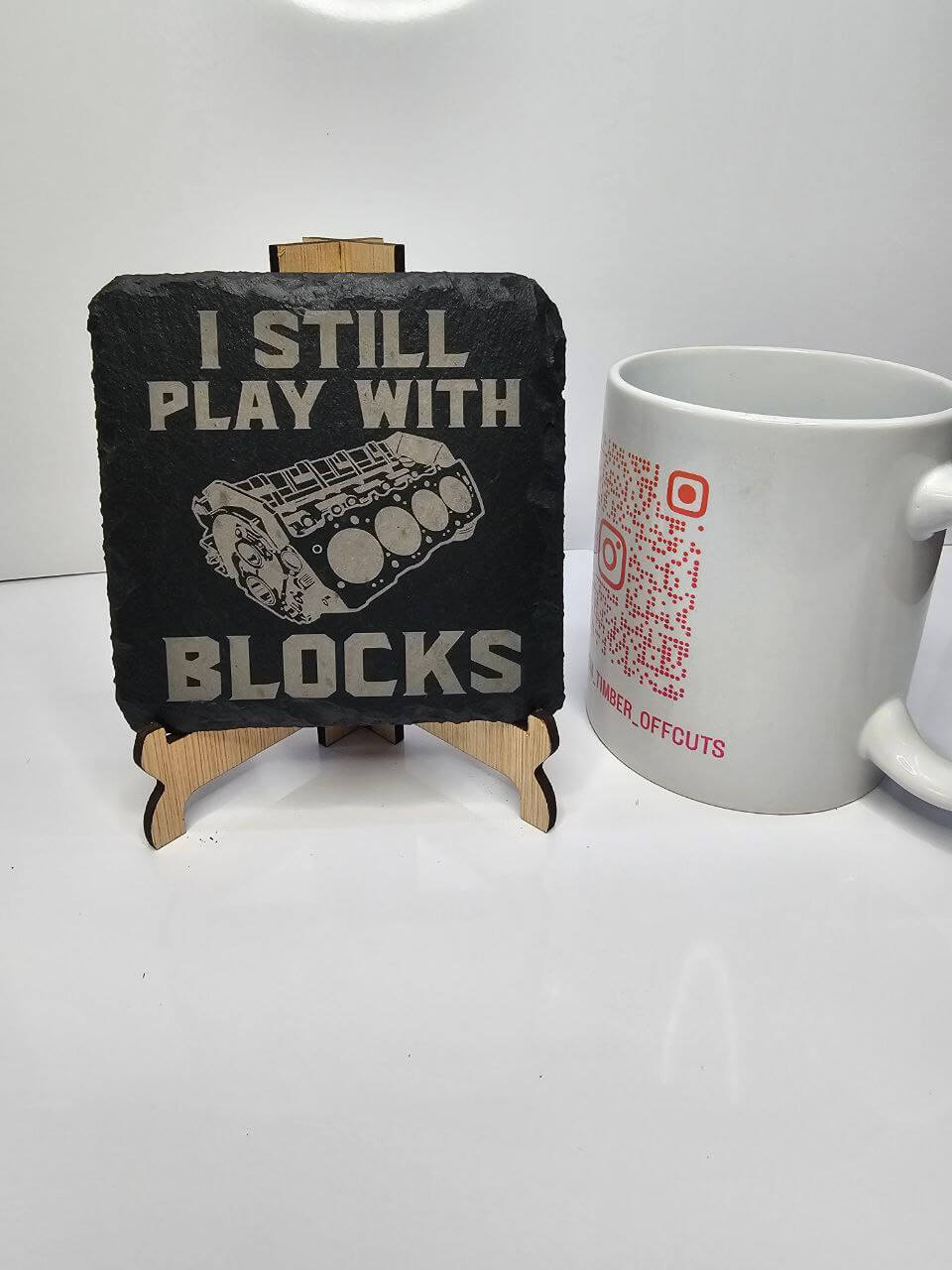 slate “I Still Play With Blocks – Laser-Engraved Slate Coasters | 10cm
