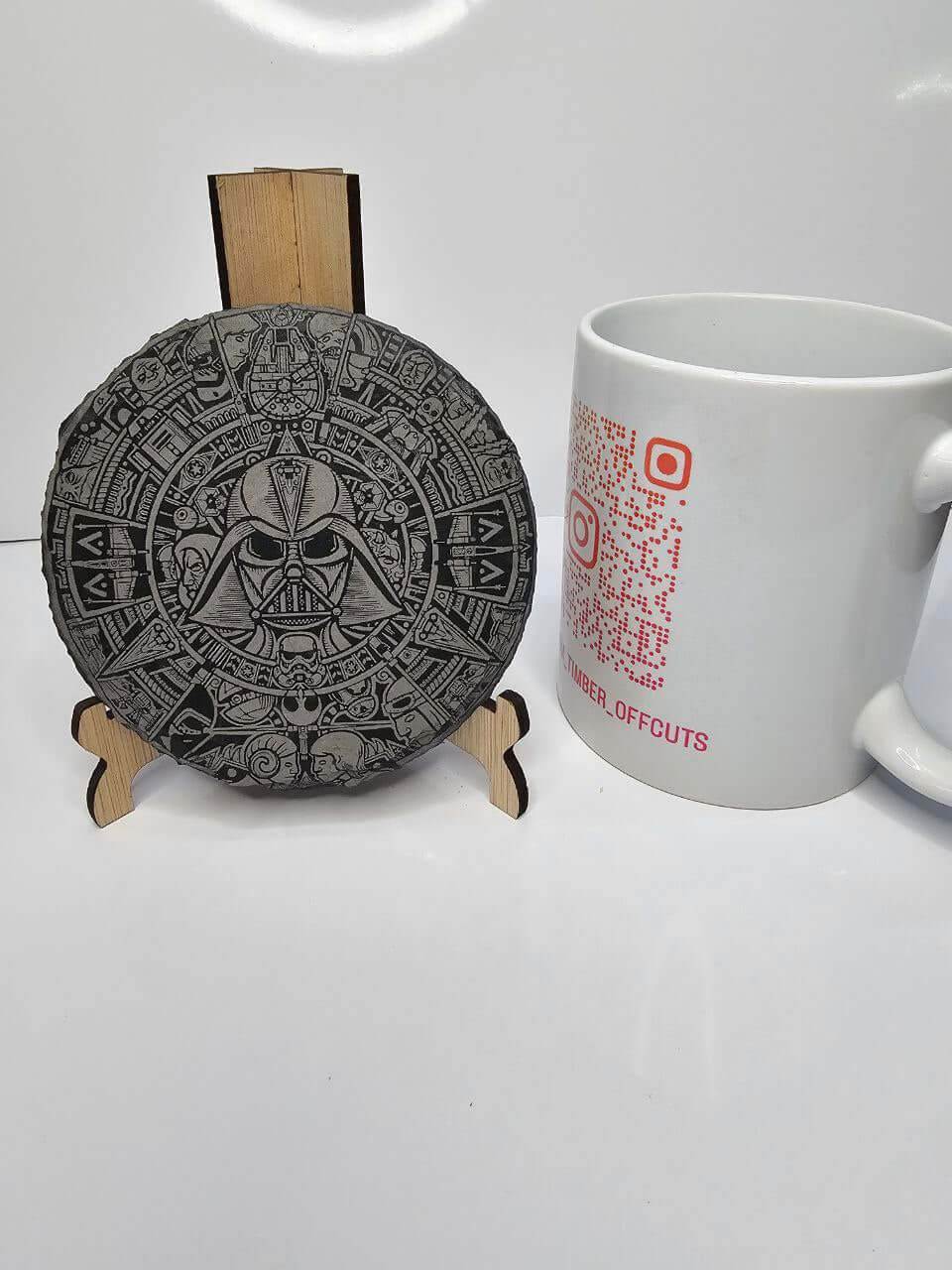 slate “Darth Vader Mandala – Laser-Engraved Round Slate Coasters 10cm